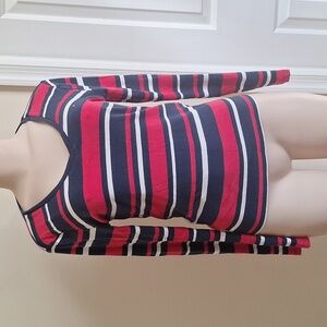 Tommy Hilfiger 100% Cotton Red and Blue Striped V-Neck Long Sleeve Top Size M